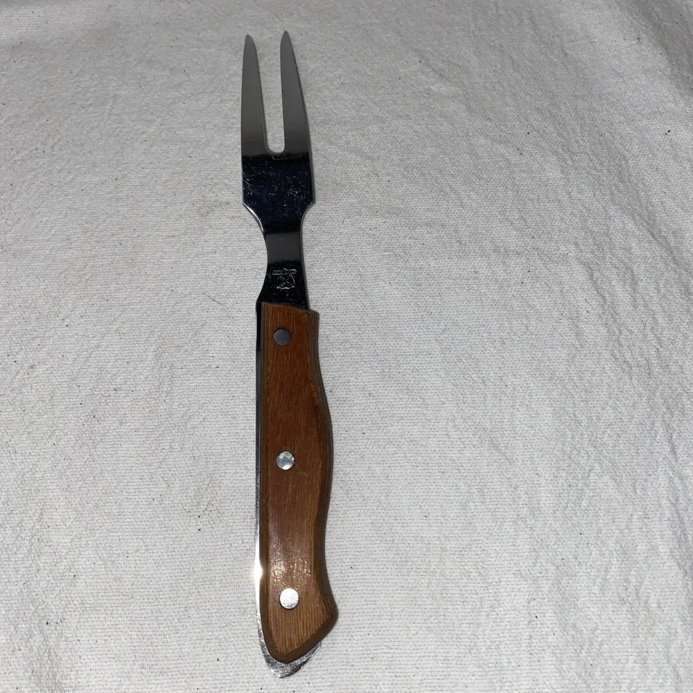 Vintage Maxam Stainless Steel 2 Prong Meat Serving Fork Wood Handle Japan 11